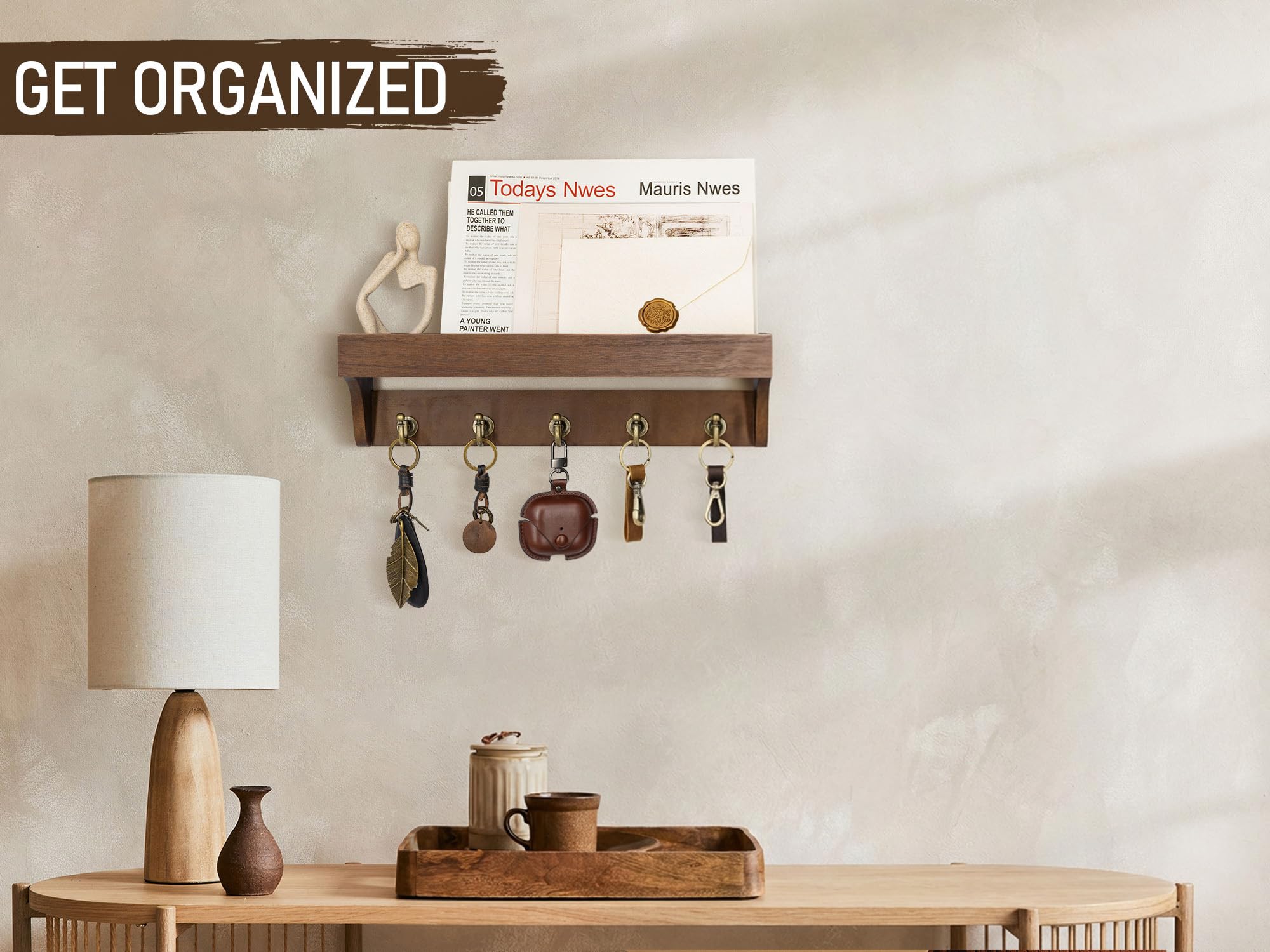 Rebee Vision shelf beside a ruler for scale showing compact 14-inch width and wall space fit