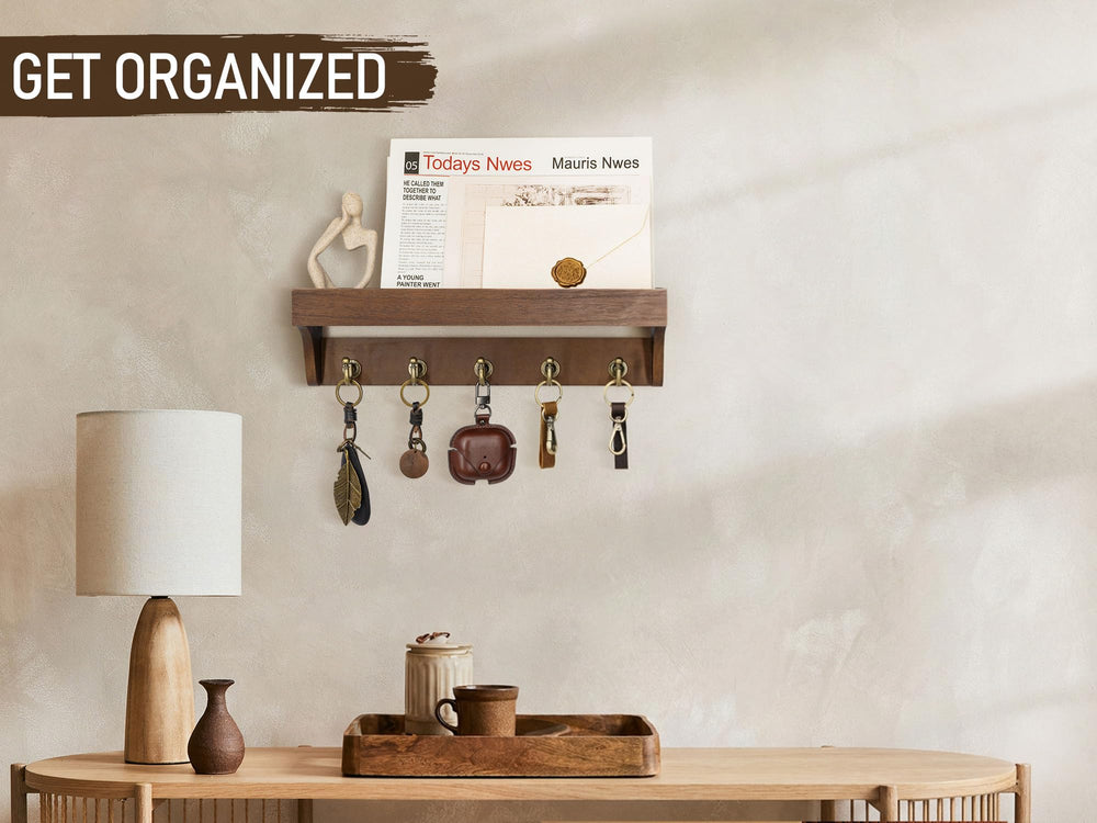 Rebee Vision shelf beside a ruler for scale showing compact 14-inch width and wall space fit
