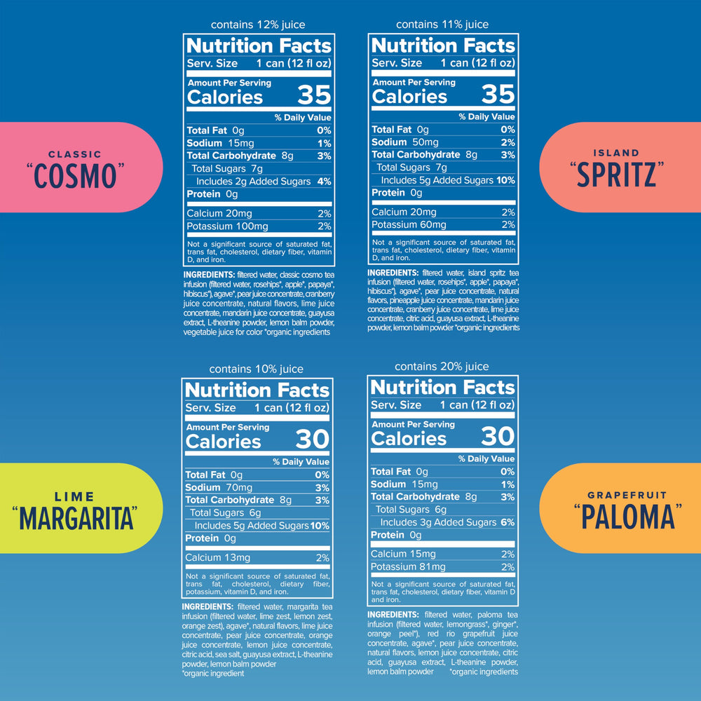 Recess close-up bottle label highlighting real fruit ingredients and adaptogens