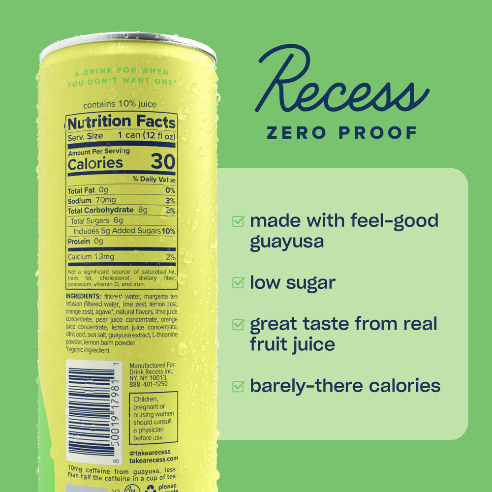 Recess lime margarita can close-up highlighting label detail and natural fruit