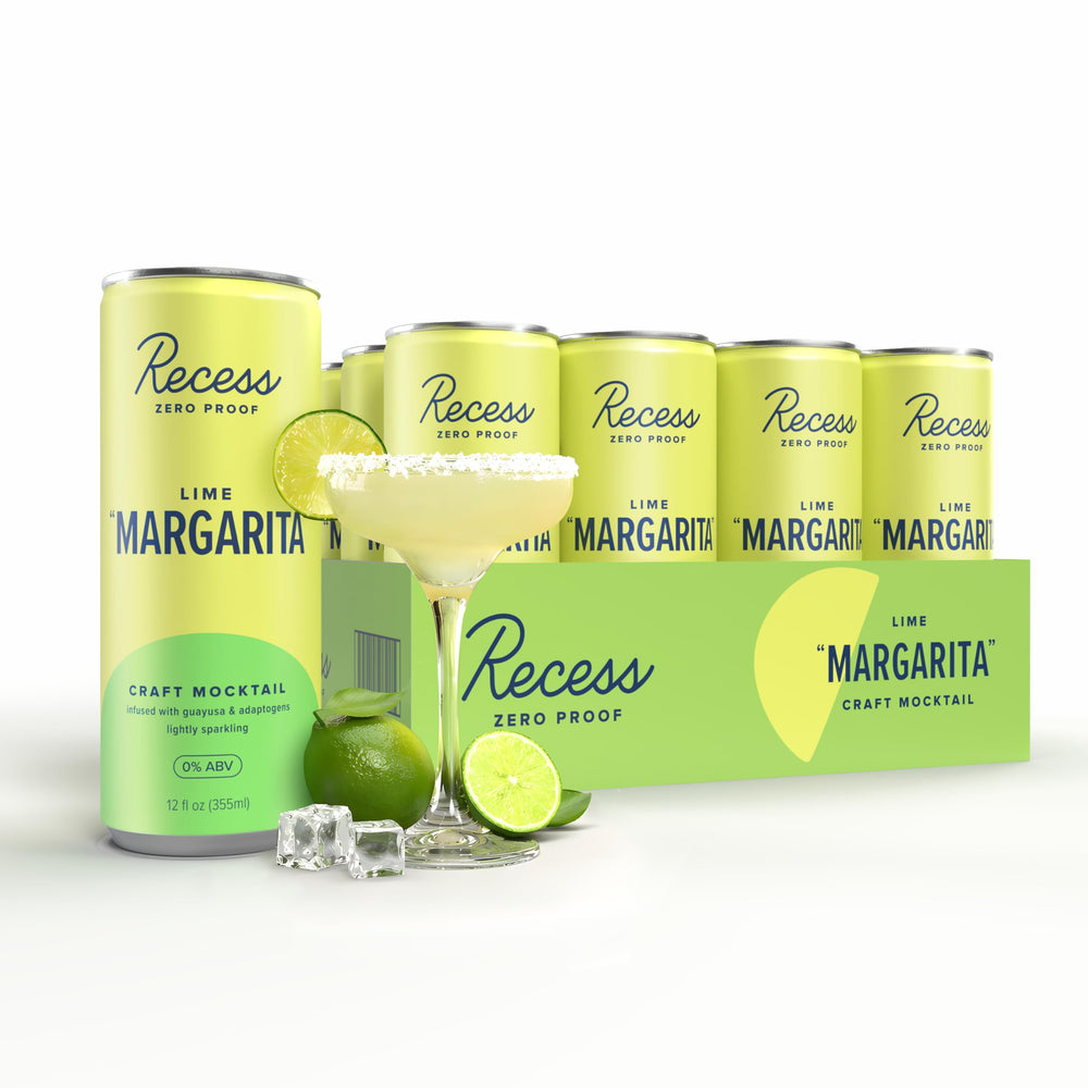 Recess lime margarita front packaging showing 12-pack, refreshing party option