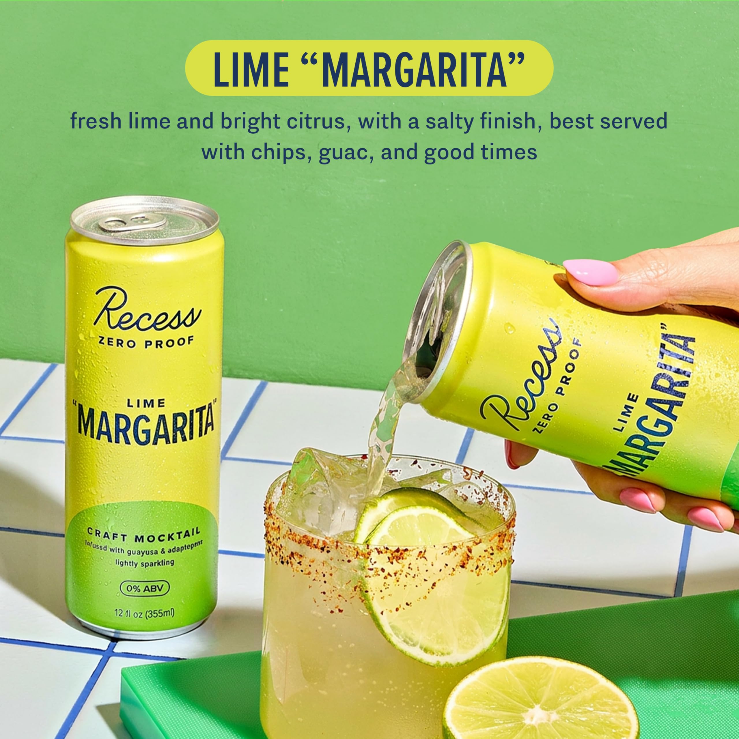 Recess lime margarita ingredients with lime and agave showing real fruit benefit