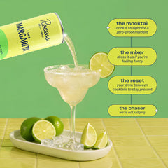 Recess lime margarita poured over ice demonstrating sparkling texture and chill