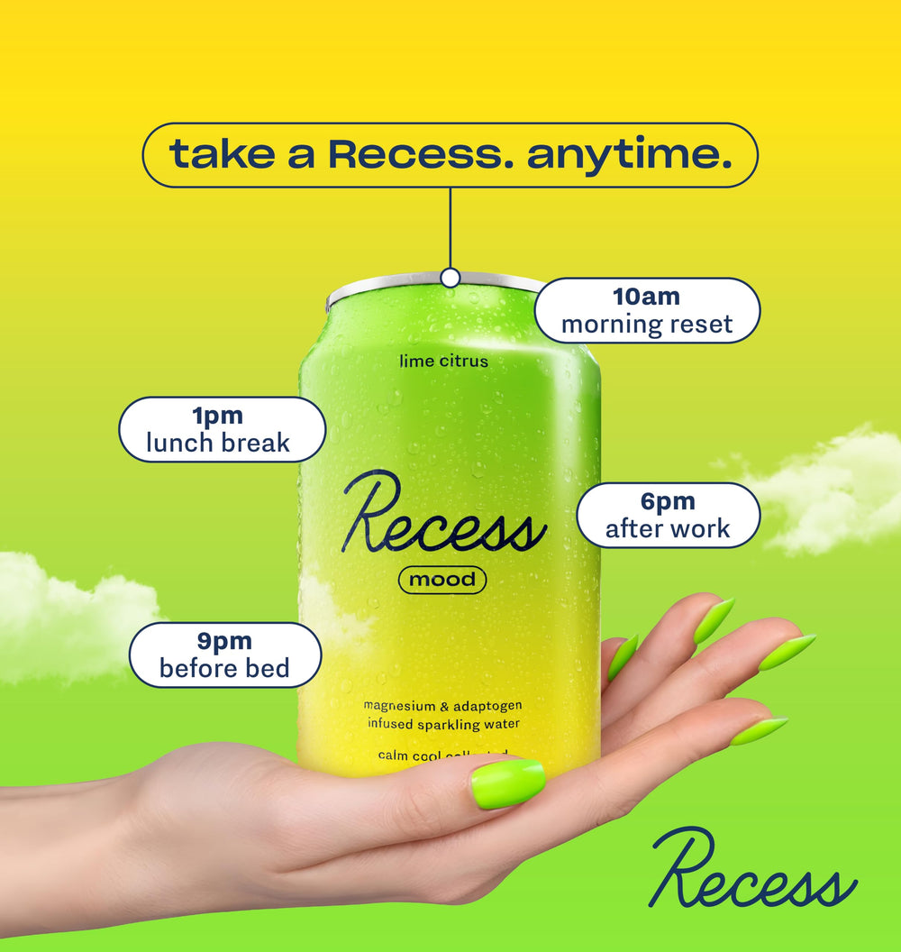 Recess Lime Citrus poured into glass with ice showing refreshing finish benefit