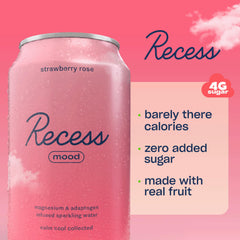 Recess single can closeup highlighting label and slim can benefit