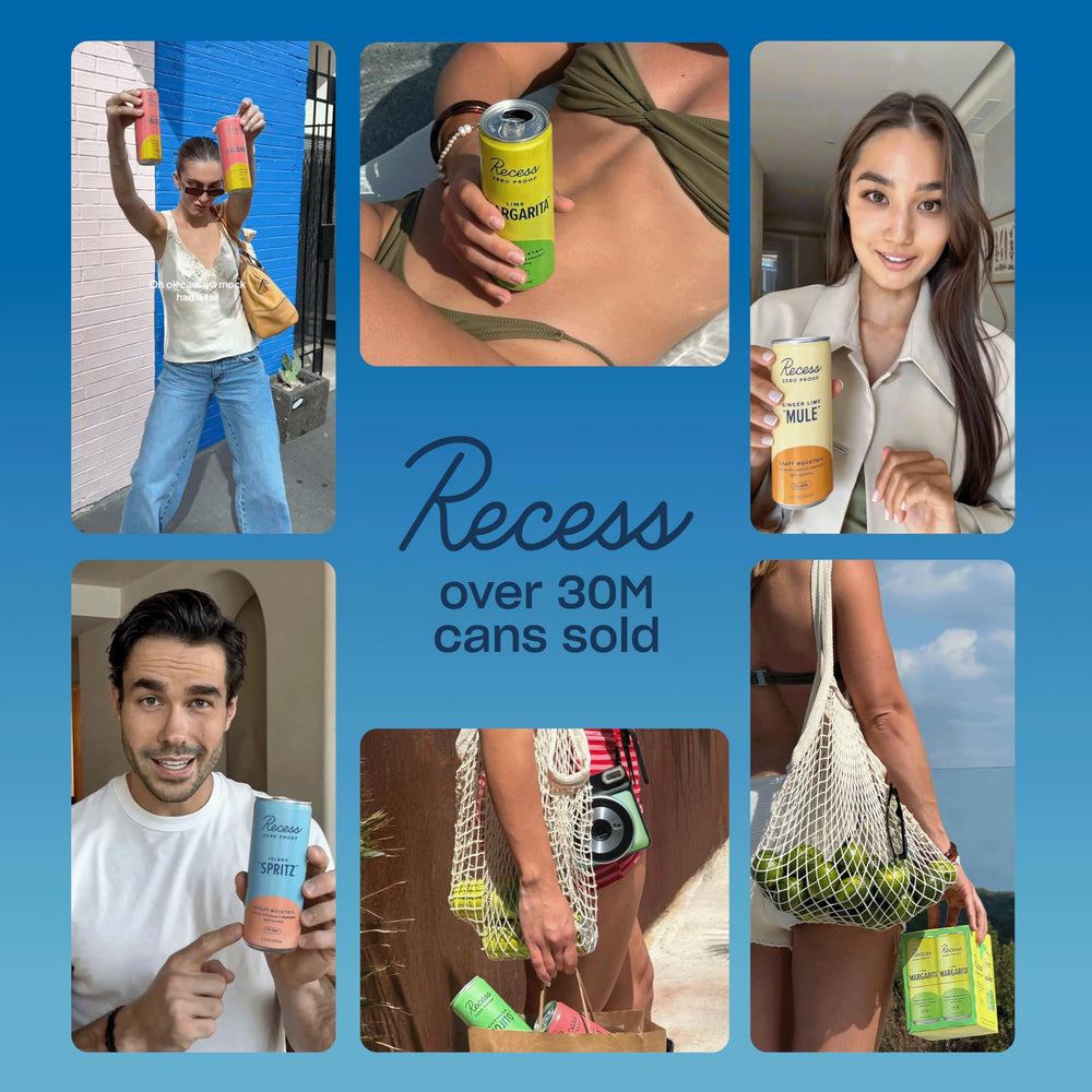 Recess bottles in hand for scale demonstrating compact 12-pack convenience