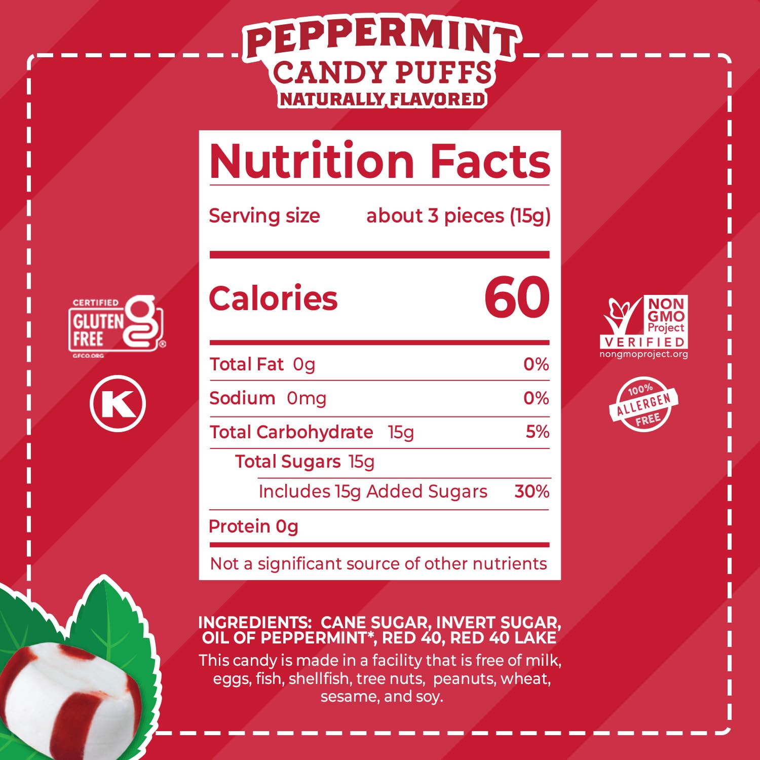 Red Bird label and ingredients panel showing simple cane sugar and peppermint oil