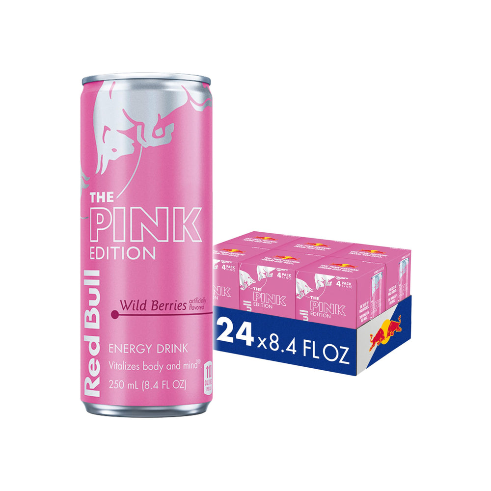 Red Bull Pink Edition front can showing wild berries flavor and branding for quick recognition