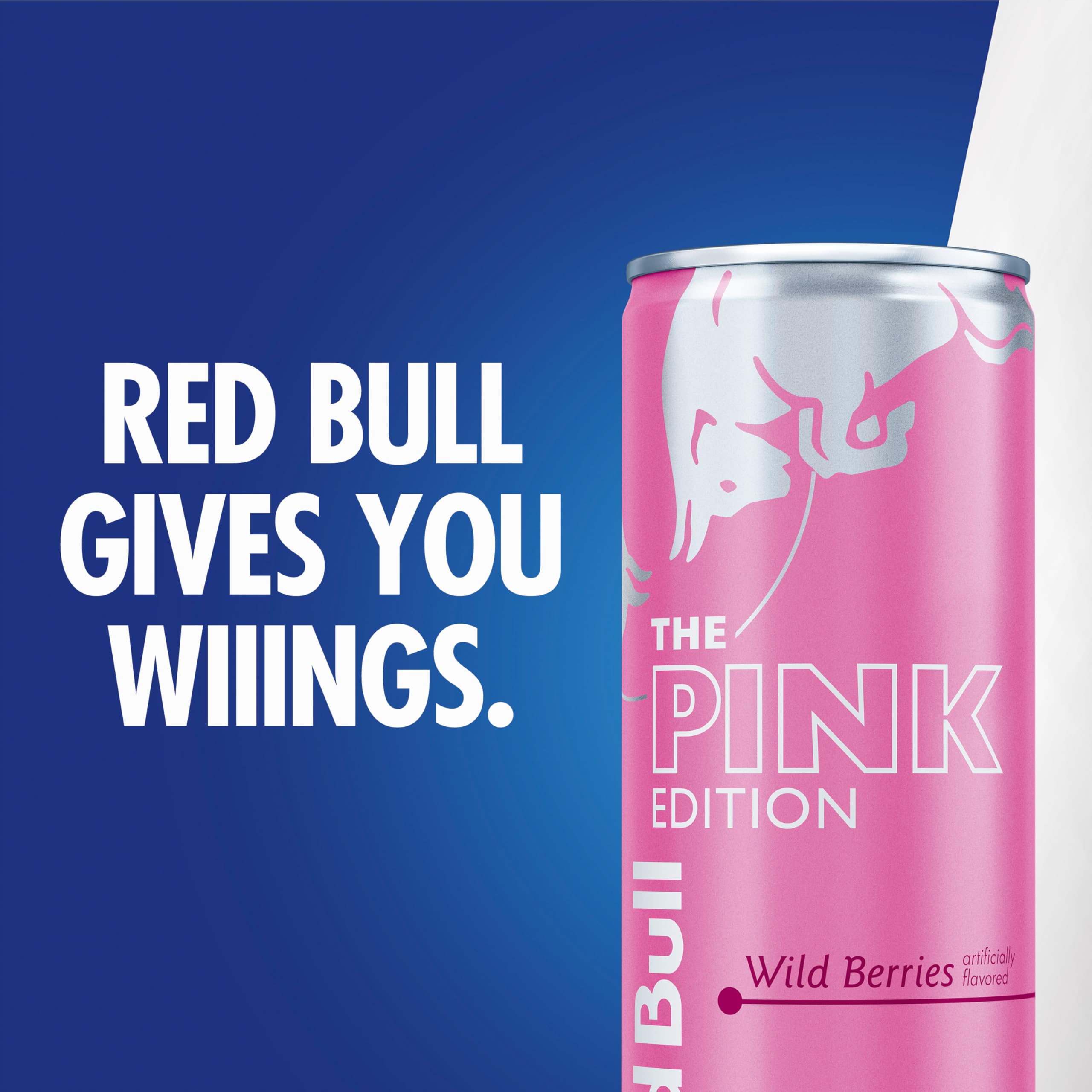 Close-up of Red Bull Pink Edition can recycling symbol emphasizing aluminum can recyclability