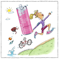 Close-up of Red Bull Pink Edition side label displaying ingredients and nutrition facts for clarity