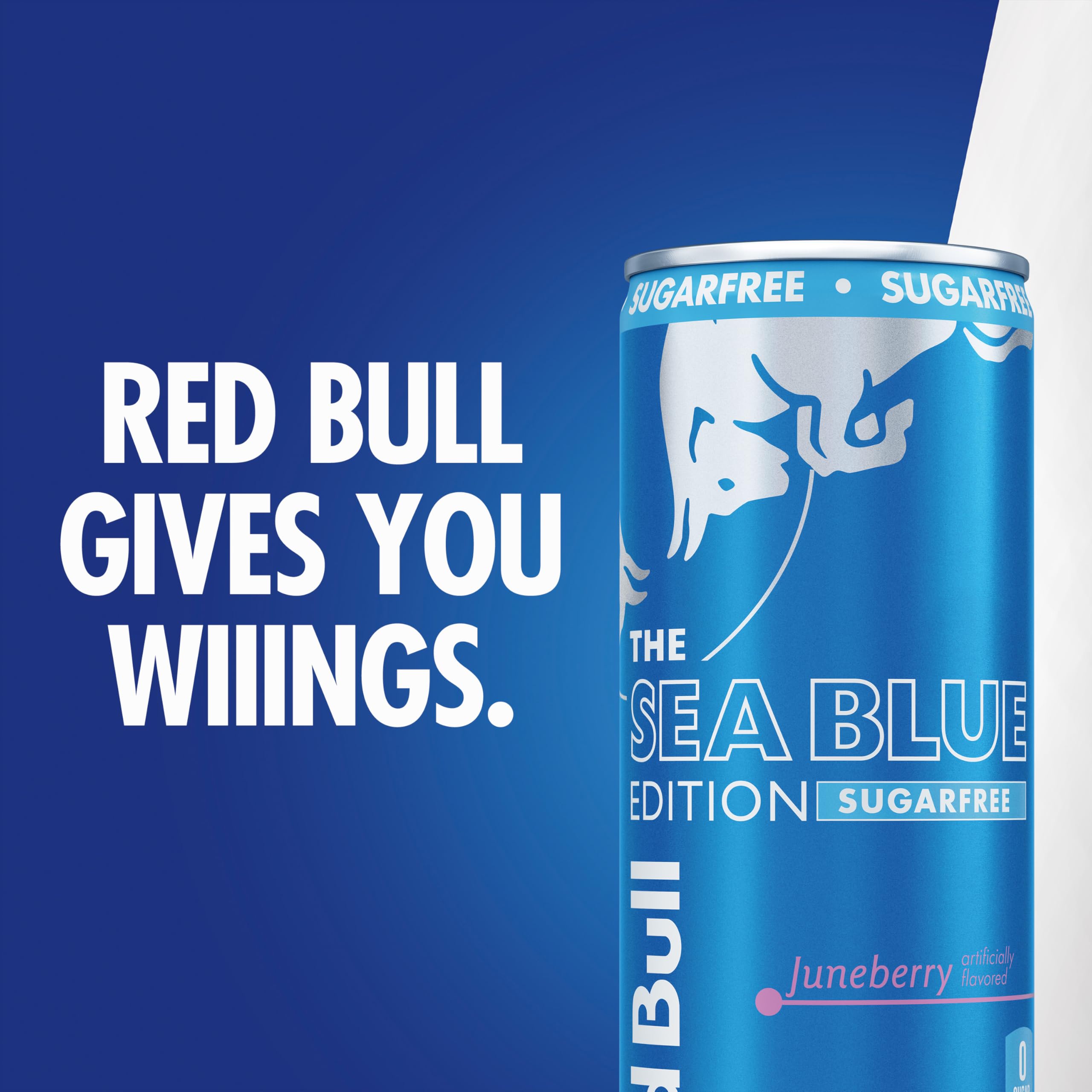 Red Bull Sea Blue can on a desk illustrating focus and on-the-go energy