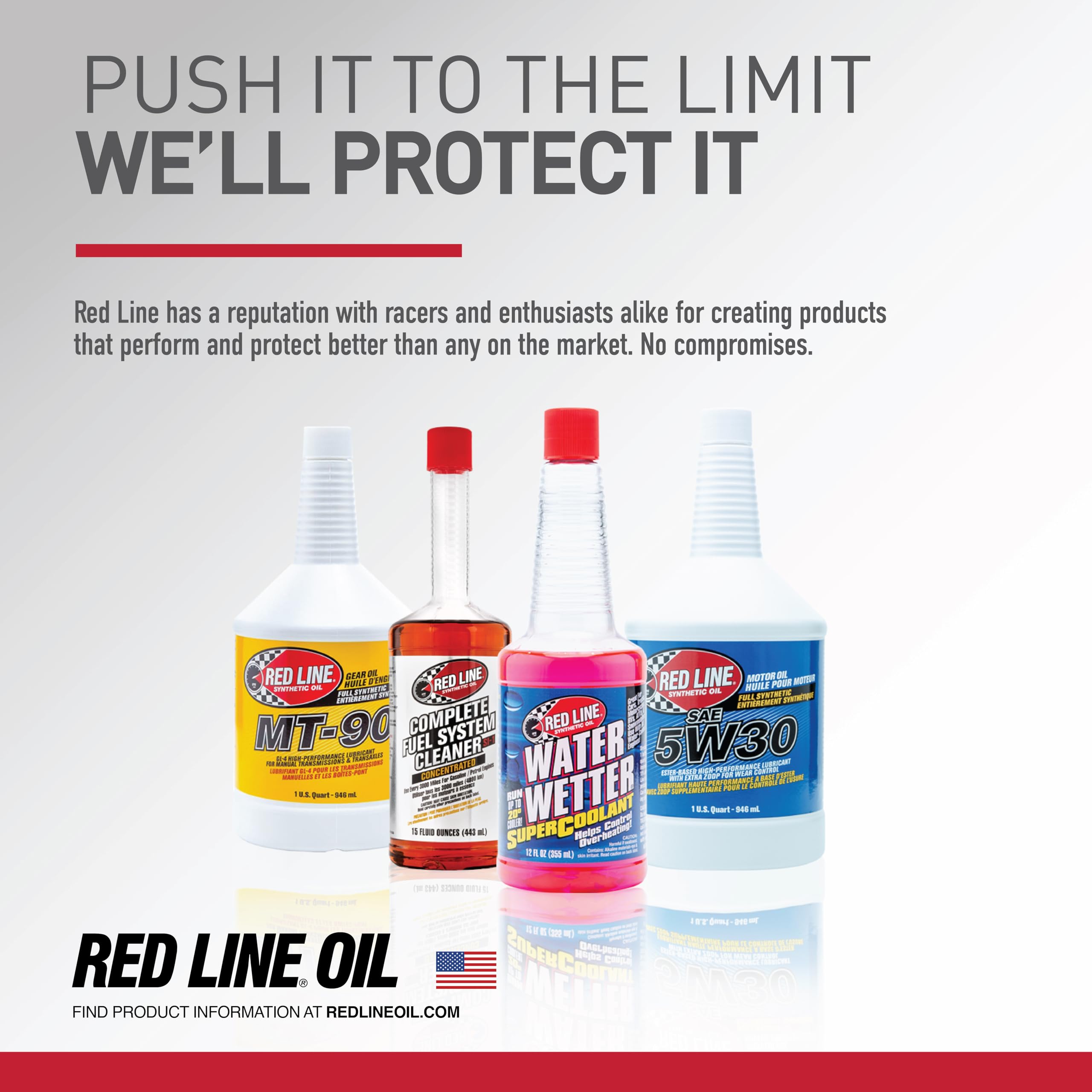 Red Line bottle in car trunk highlighting convenient spare storage