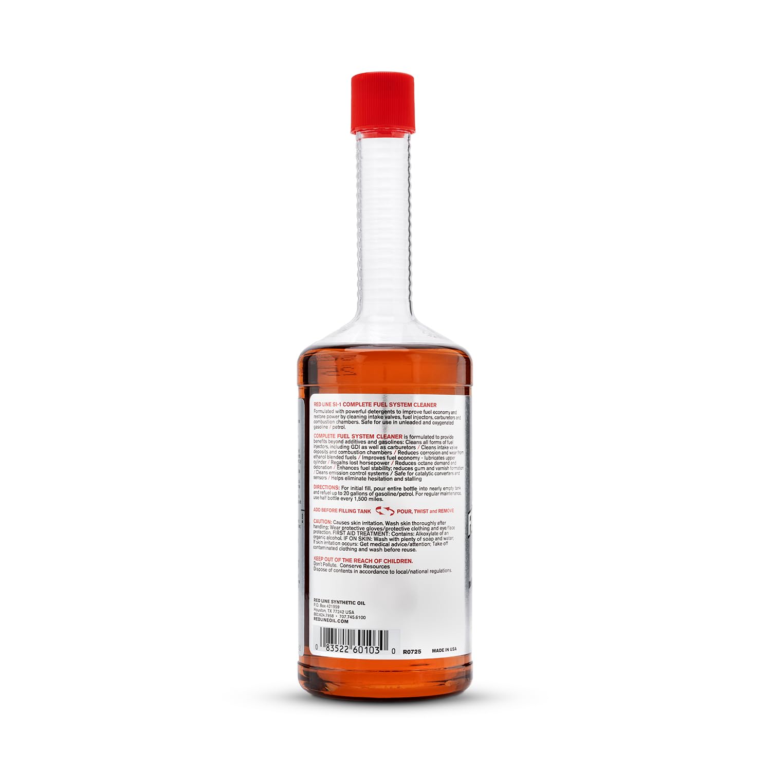 Red Line bottle on garage workbench showing professional maintenance use