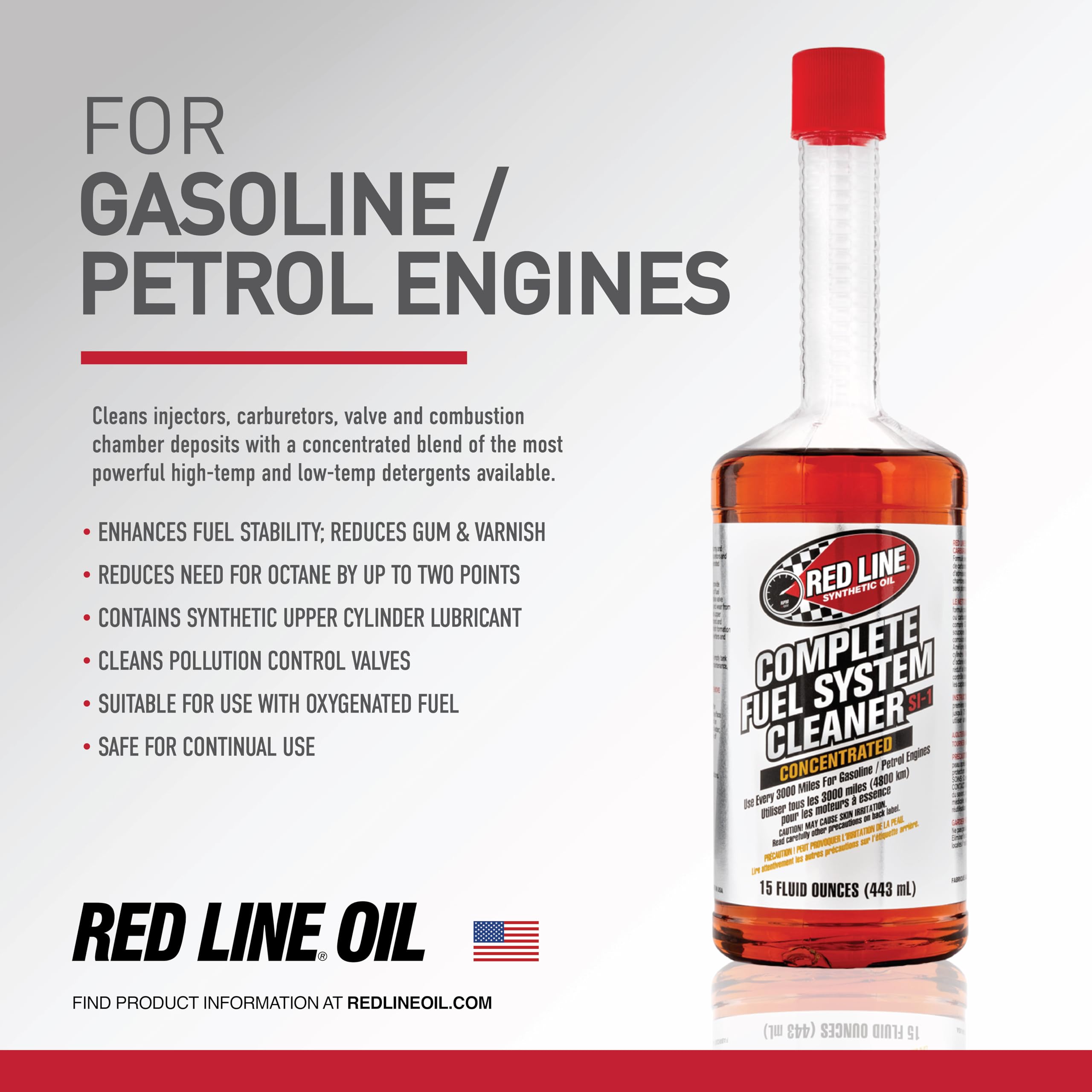 Red Line bottle being poured into gas tank illustrating simple dosing