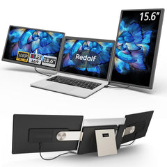 Redalf front view attached to laptop showing extra screen for expanded workspace