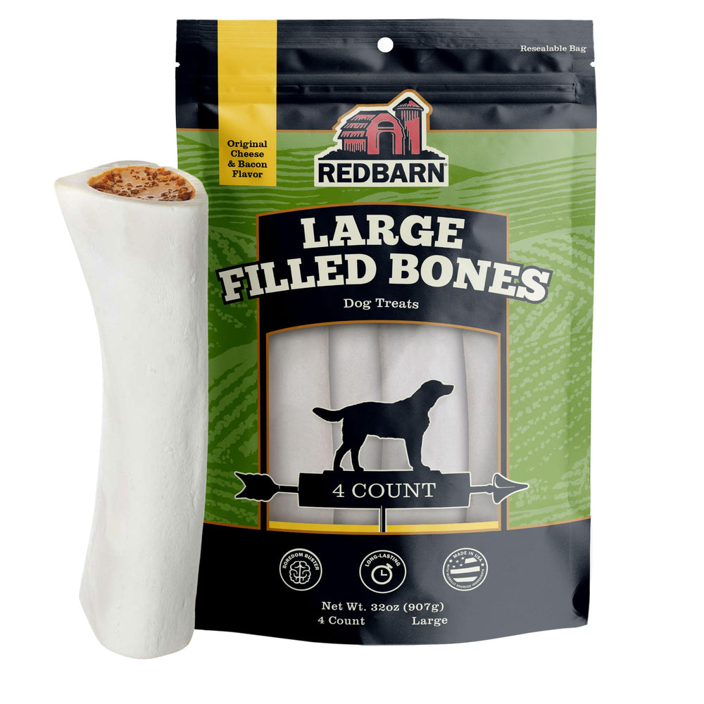 redbarn filled femur front packaging showing product and benefit long-lasting chew