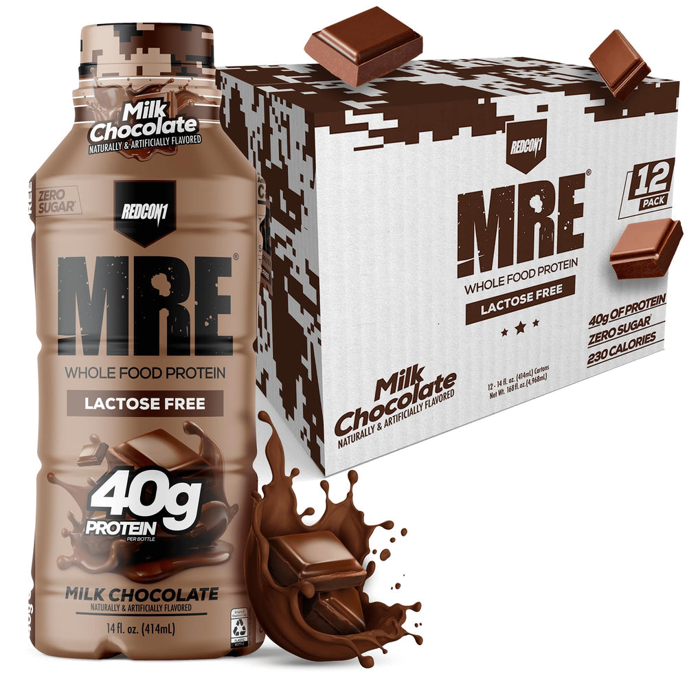 REDCON1 bottle front packaging showing milk chocolate flavor and protein amount