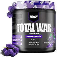 REDCON1 Total War front tub showing grape flavor and servings for quick recognition and benefit