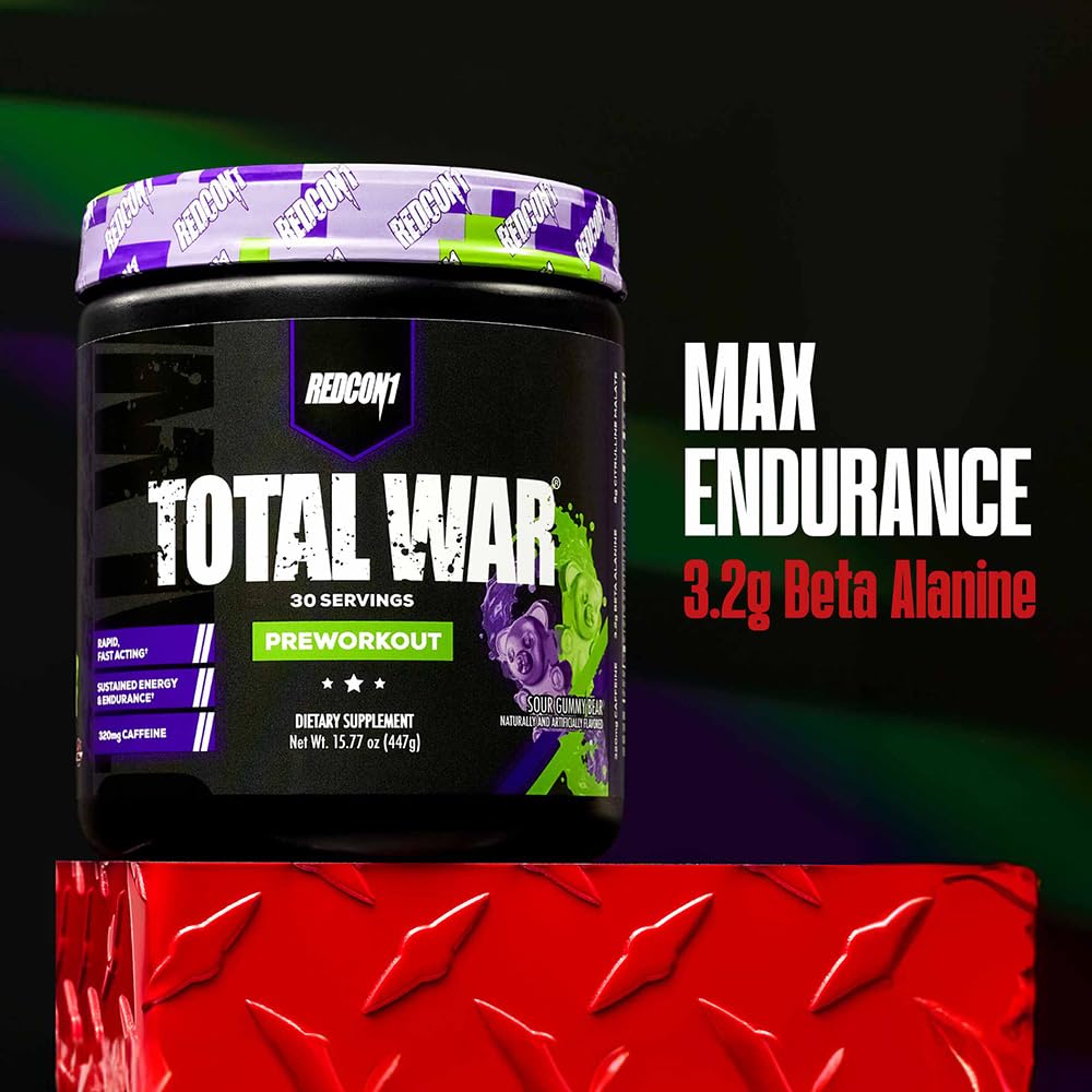 REDCON1 Total War ingredient panel close-up showcasing citrulline malate and beta-alanine benefits