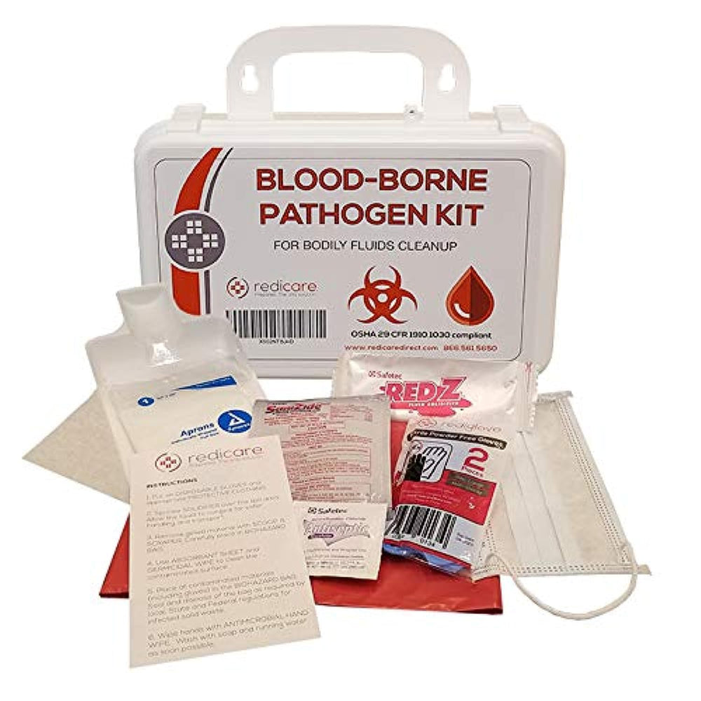 Redicare cleanup kit front view showing contents for quick emergency response