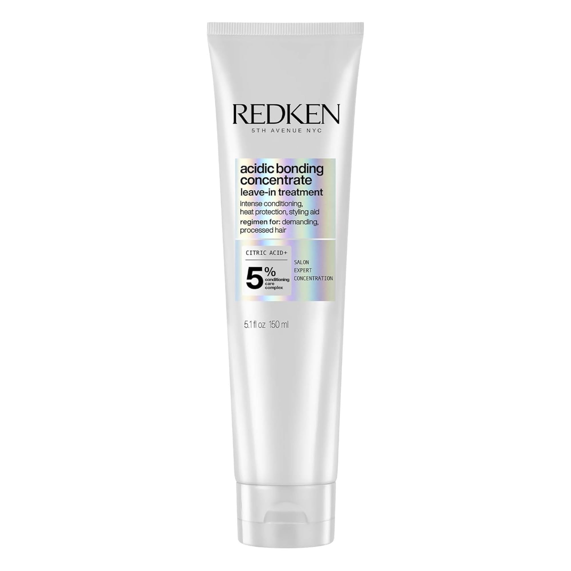 Redken front bottle view showing leave-in conditioner and its restorative benefit