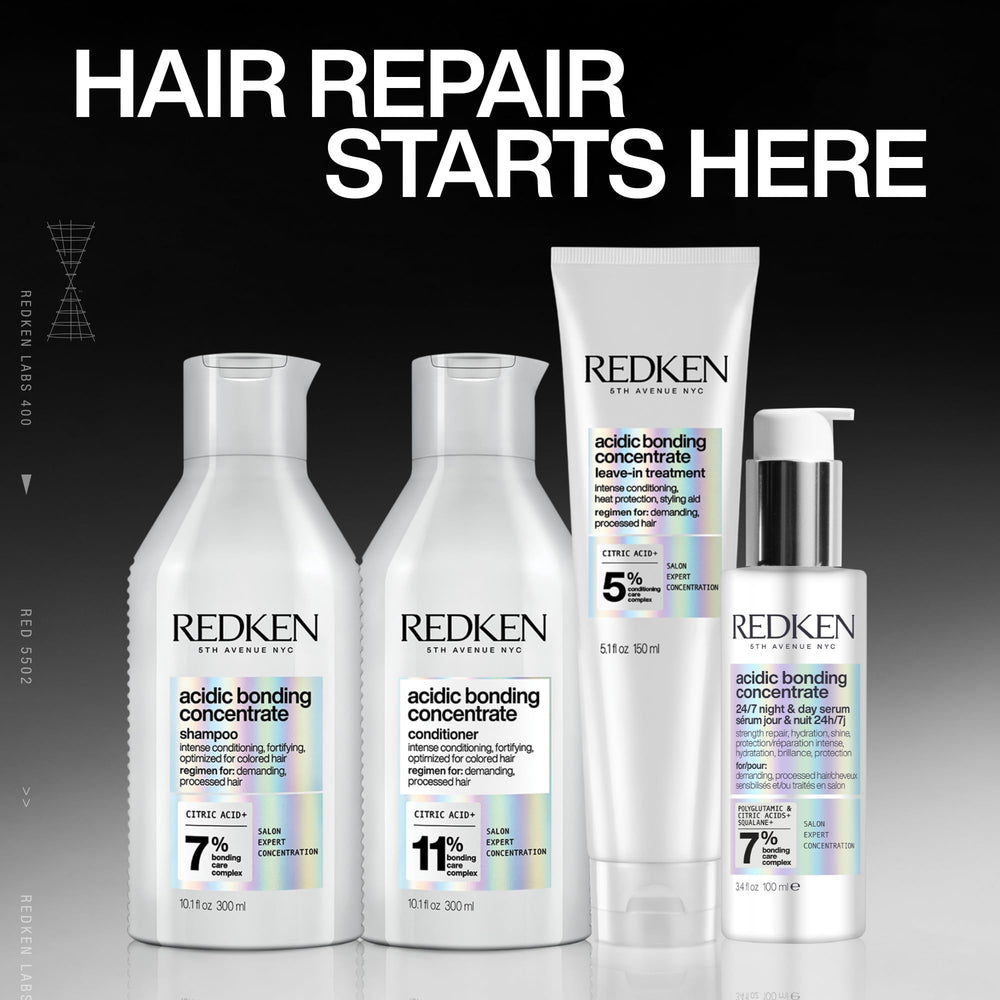 Redken product label close-up highlighting bonding complex and citric acid