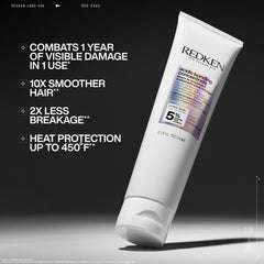 Redken pump and product label detail highlighting professional formula benefits
