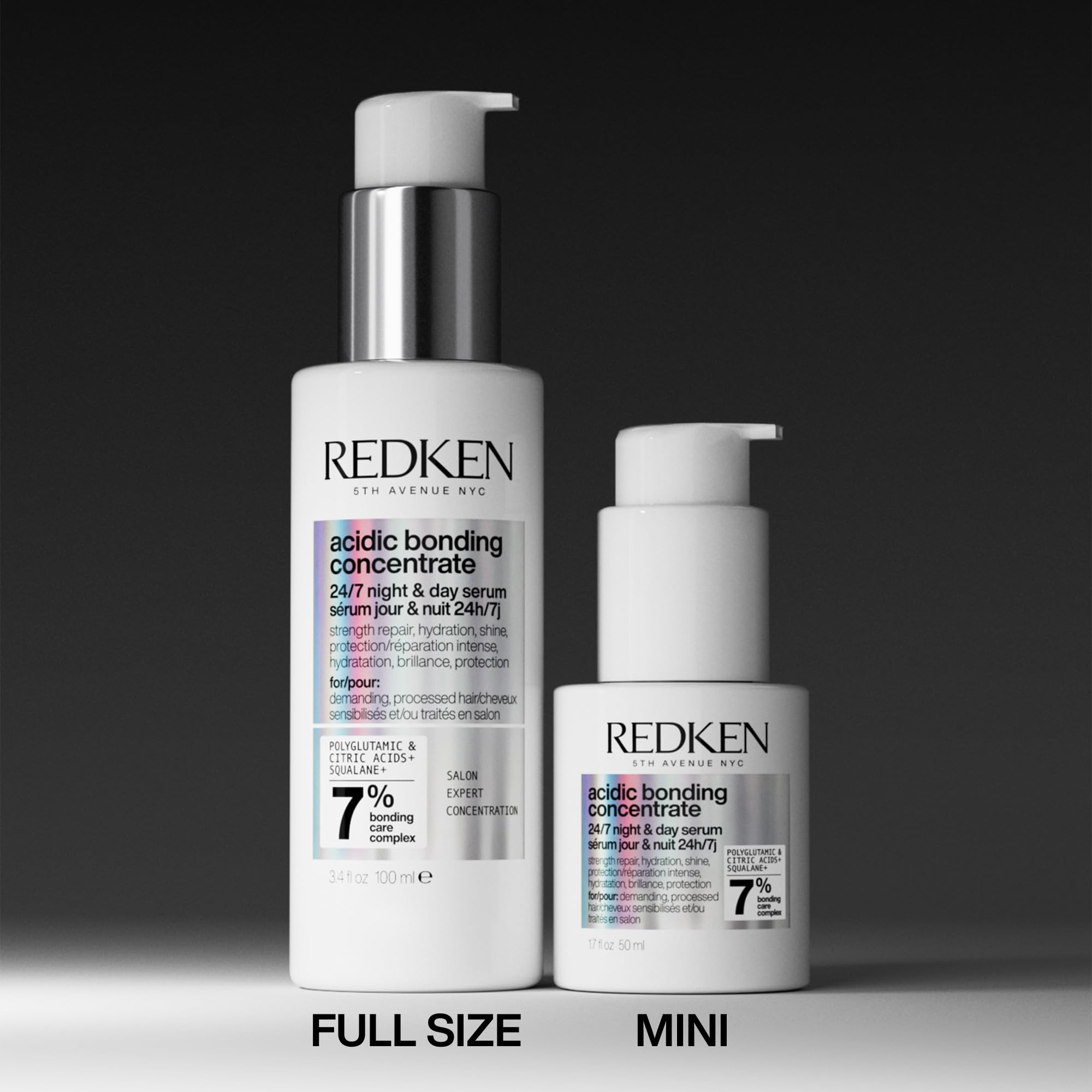 Redken mini held in hand for scale demonstrating portable, travel-friendly size