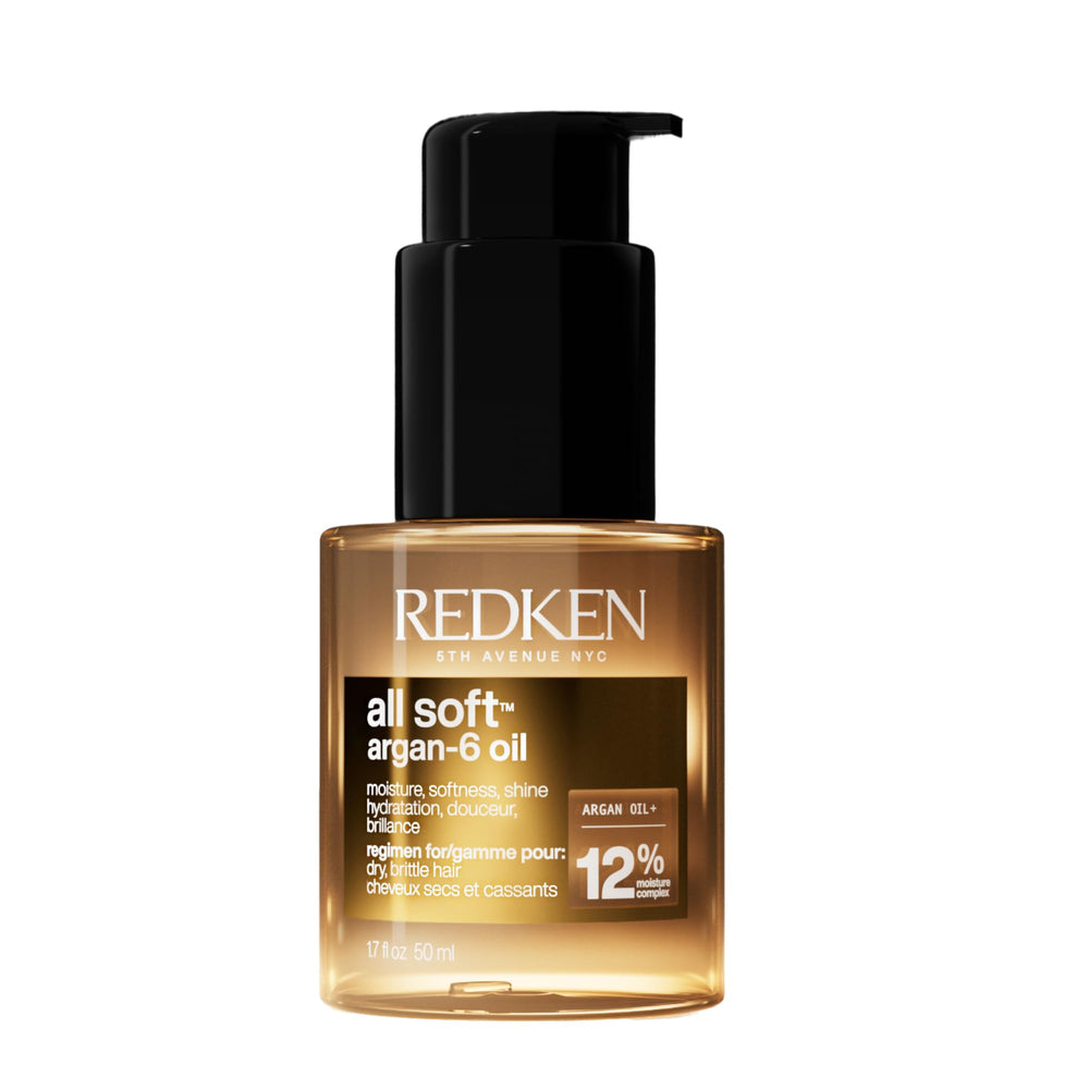 Redken All Soft Argan-6 front packaging showing product and volume benefits