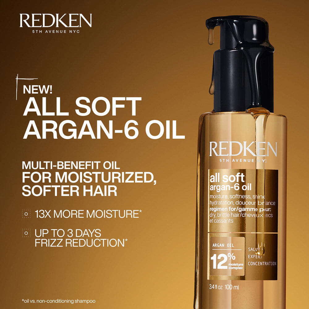 Redken oil in hand demonstrating application to mid-lengths and ends for control