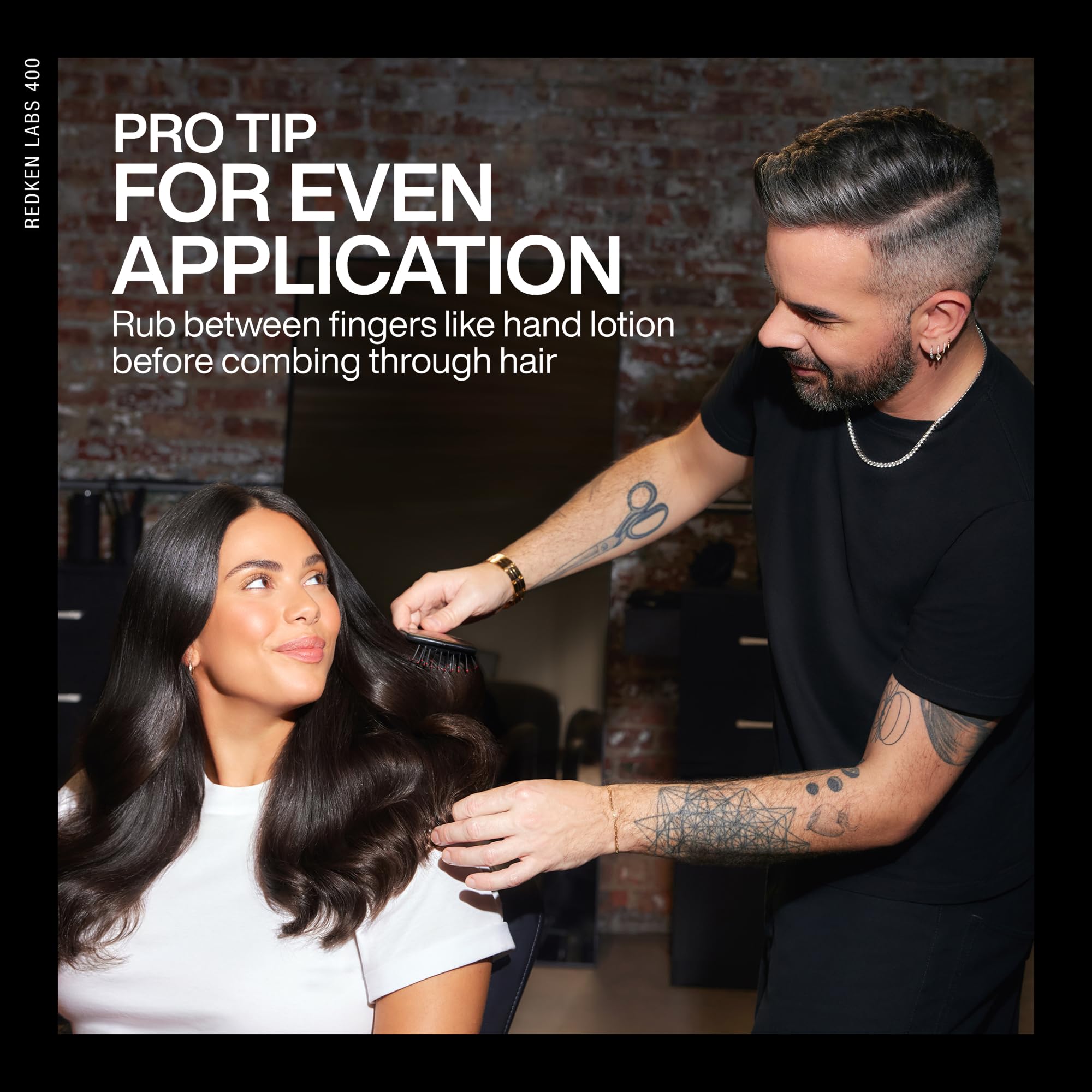 Redken label close-up showing argan oil and omega-6 ingredients for nourishment