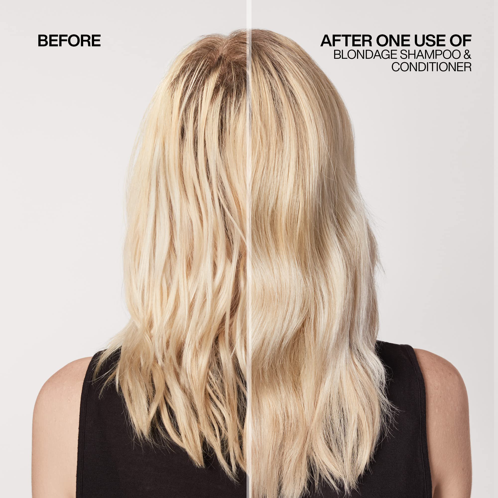 Redken Blondage applied to blonde hair mid-application for toning benefit