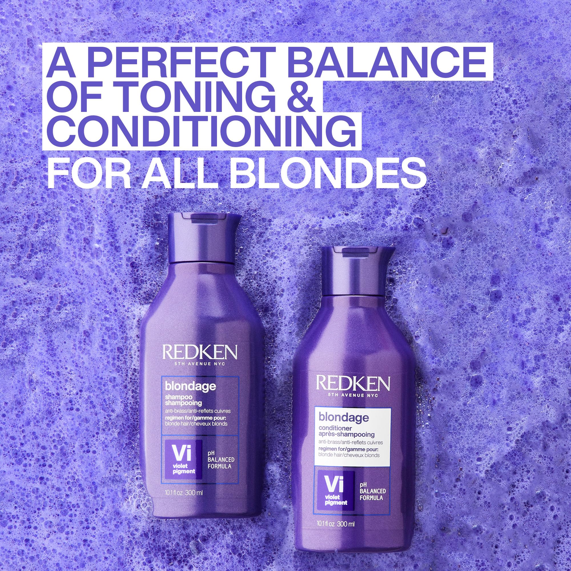 Redken Blondage on a bathroom shelf styled for salon-grade at-home care