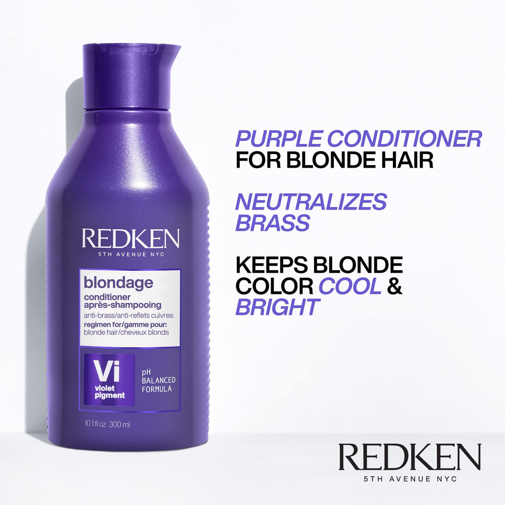 Redken Blondage creamy purple conditioner texture demonstrating pigment payoff