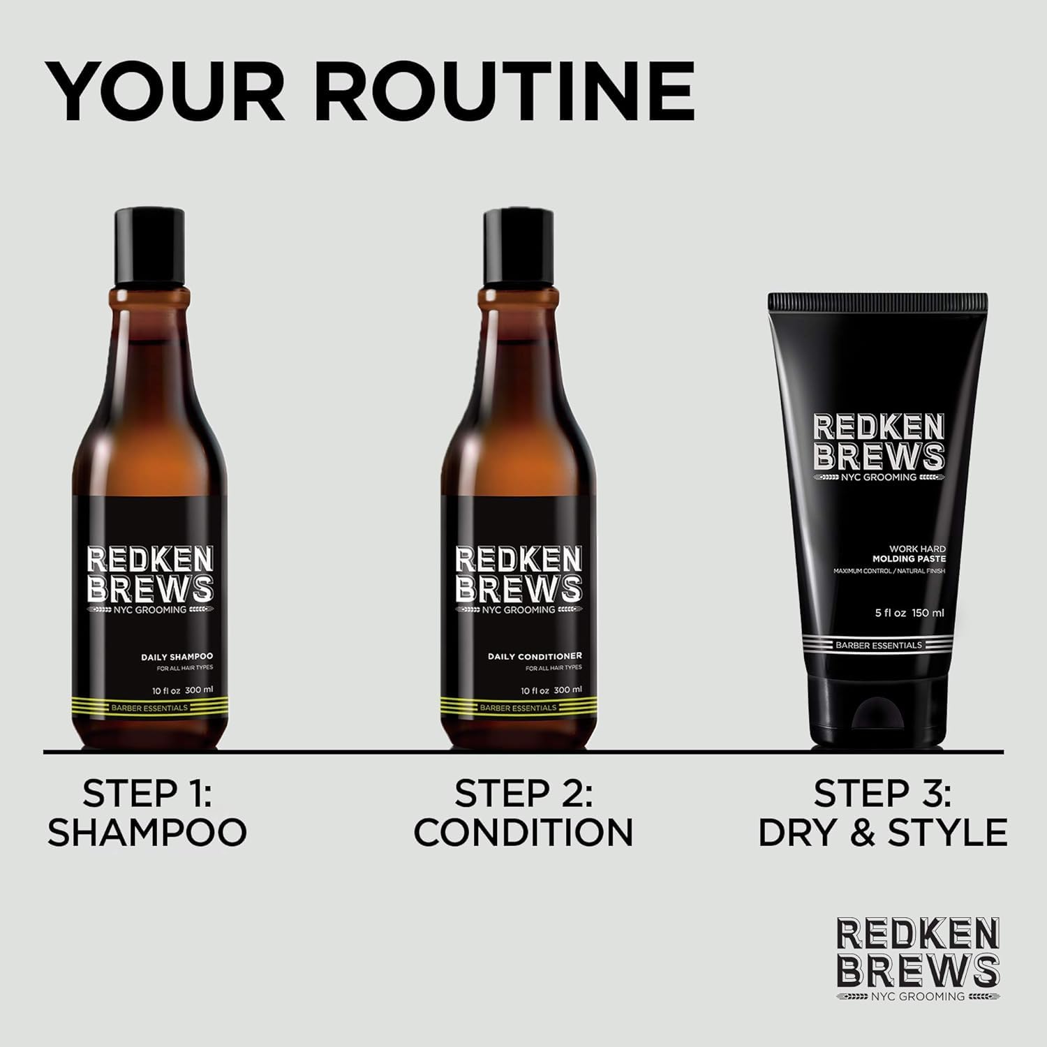 Redken Brews label close-up showing ingredient callouts and clean formulation