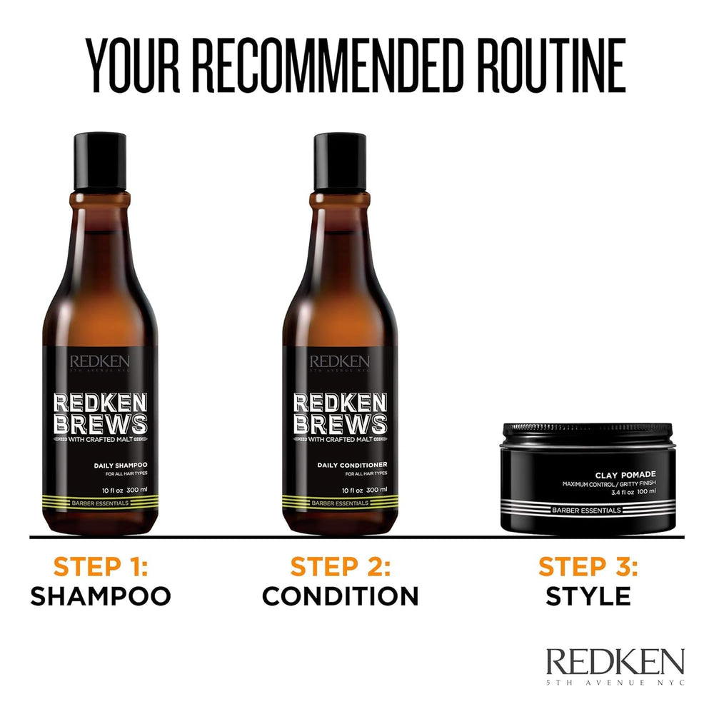 Redken Brews bottle in hand during shampooing demonstrating easy application