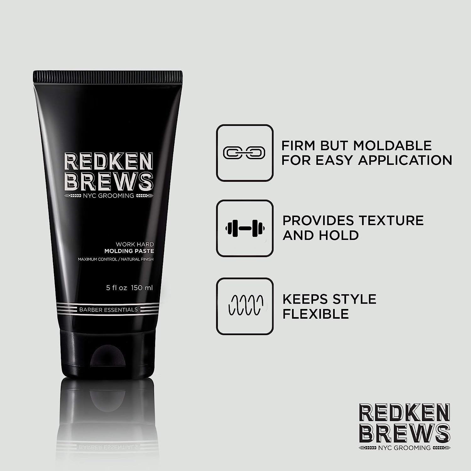 Redken Brews styled hair close-up showing matte texture and defined separation