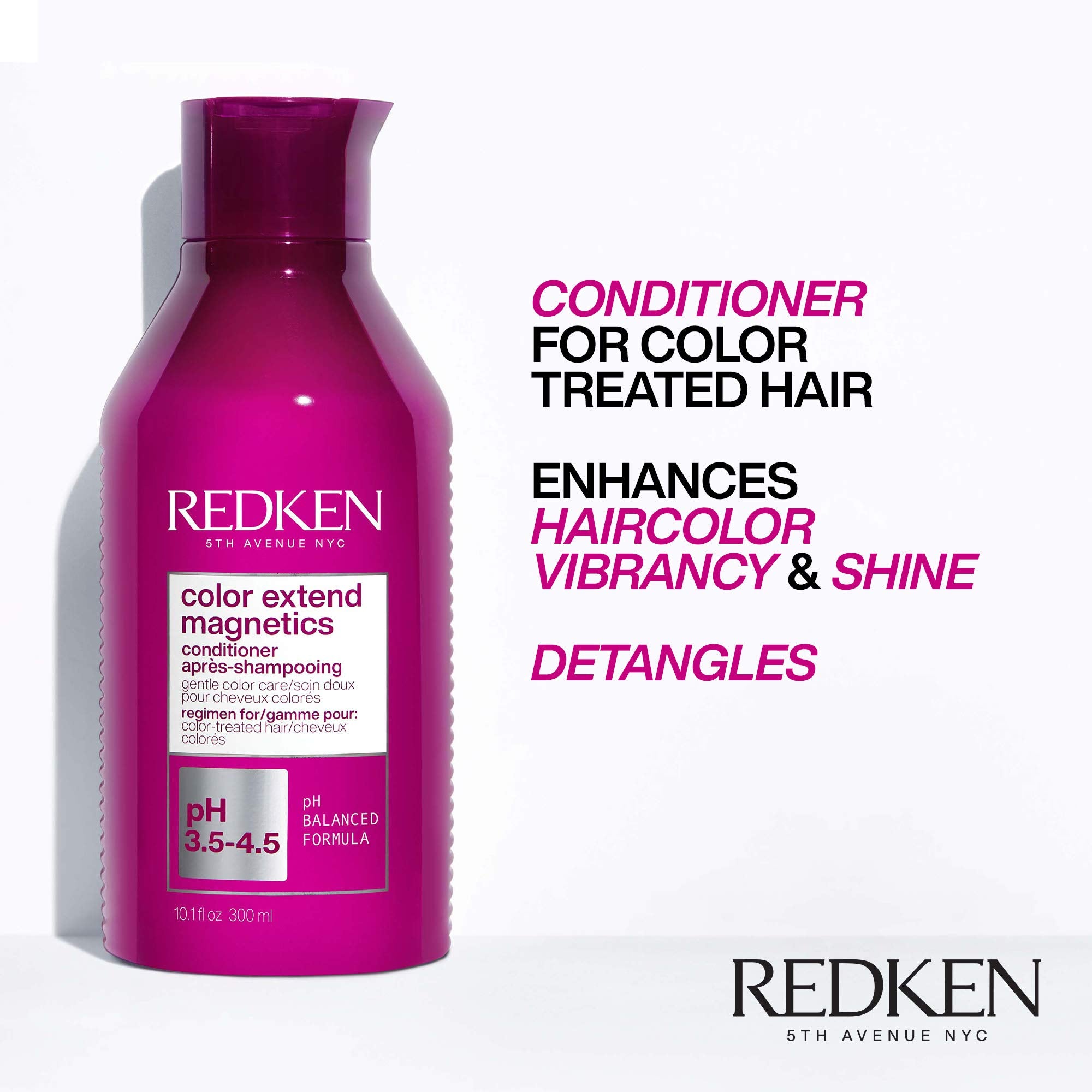 Redken conditioner label close-up highlighting ingredients and professional formulation benefit