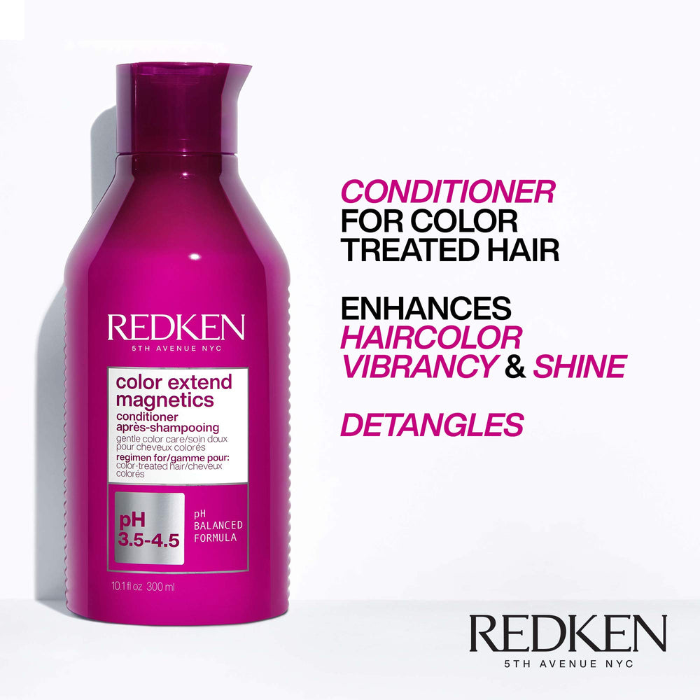 Redken conditioner label close-up highlighting ingredients and professional formulation benefit