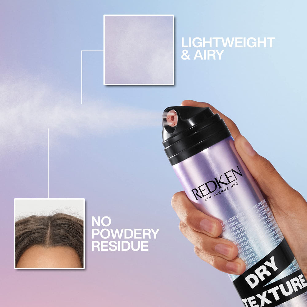 Redken texture sprayed on dry hair creating weightless volume quickly