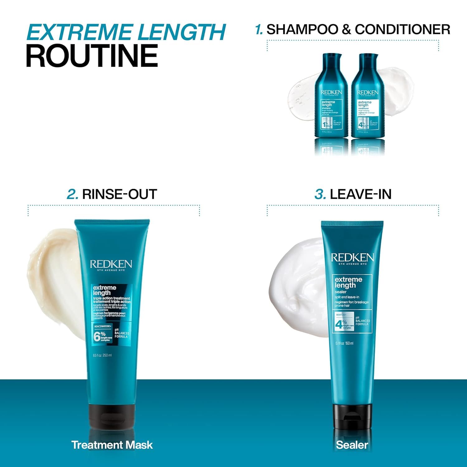 Redken Extreme Length bottle on bathroom shelf suggesting salon-grade results