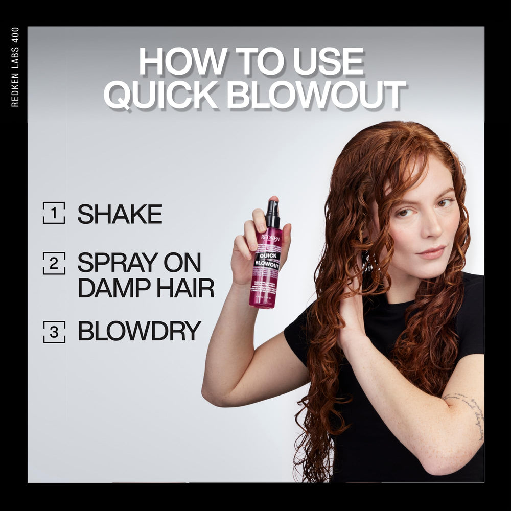 Redken bottle in hand for size comparison and convenient travel-ready benefit
