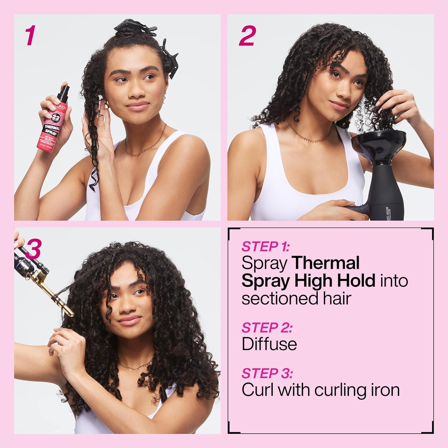 Redken applied to dry hair before heat styling to protect and prep