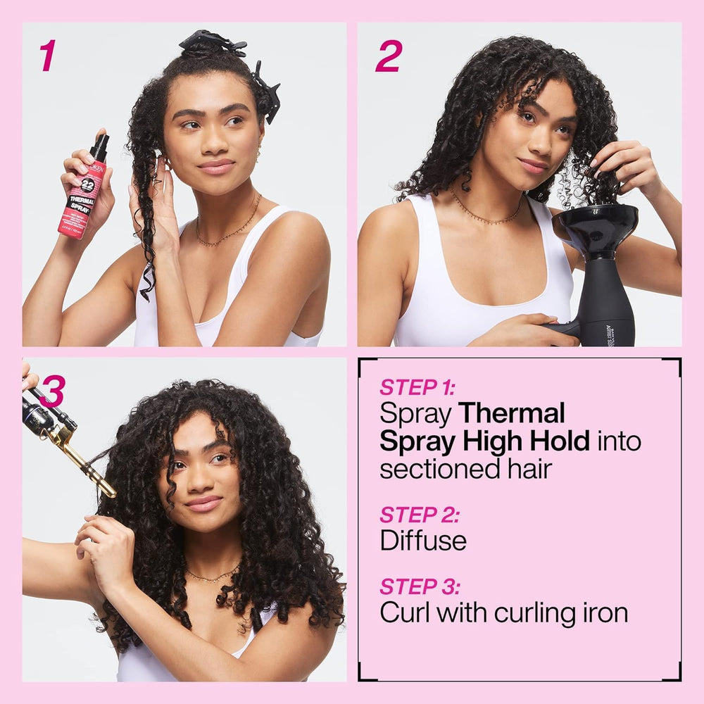 Redken applied to dry hair before heat styling to protect and prep