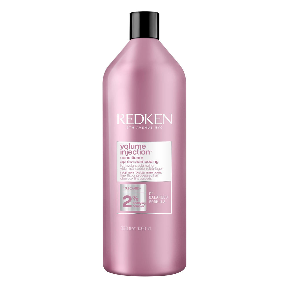 Redken bottle front view showing Volume Injection and professional size benefit