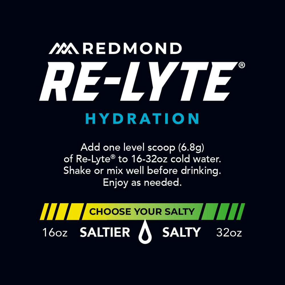 REDMOND label close-up listing electrolytes and Real Salt trace minerals