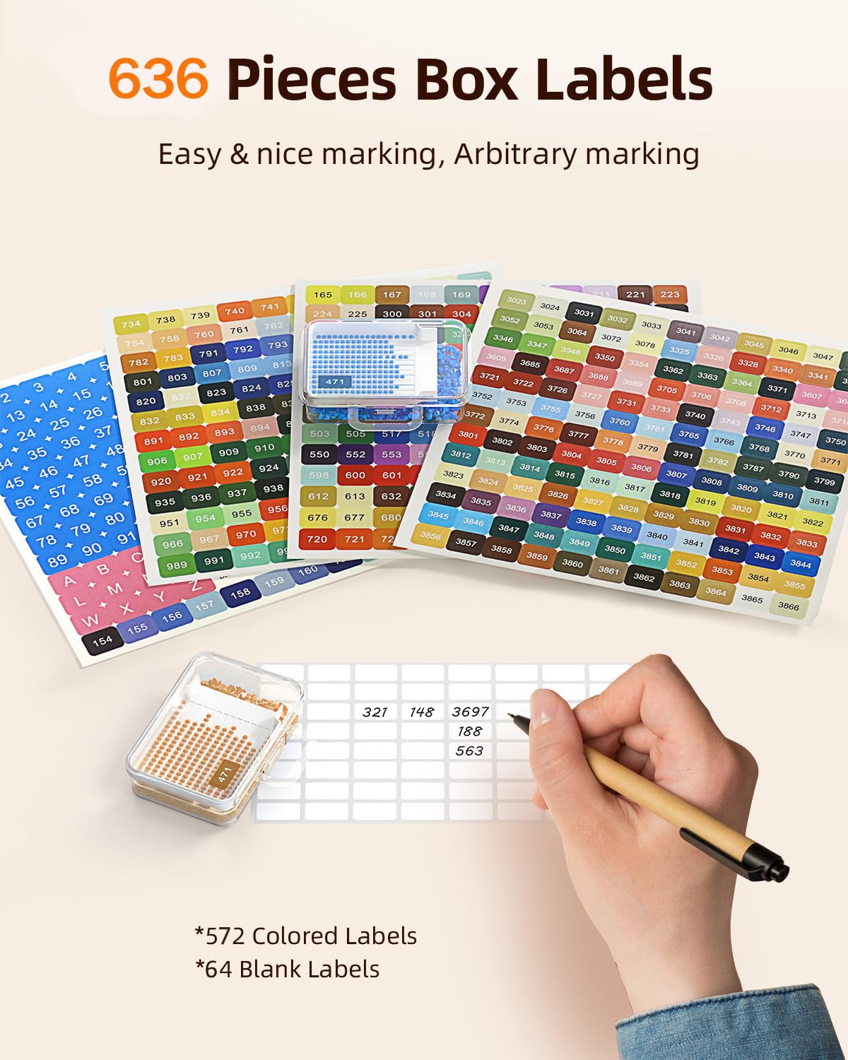 Redtwo labels and traceless stickers laid out for fast color organization benefit