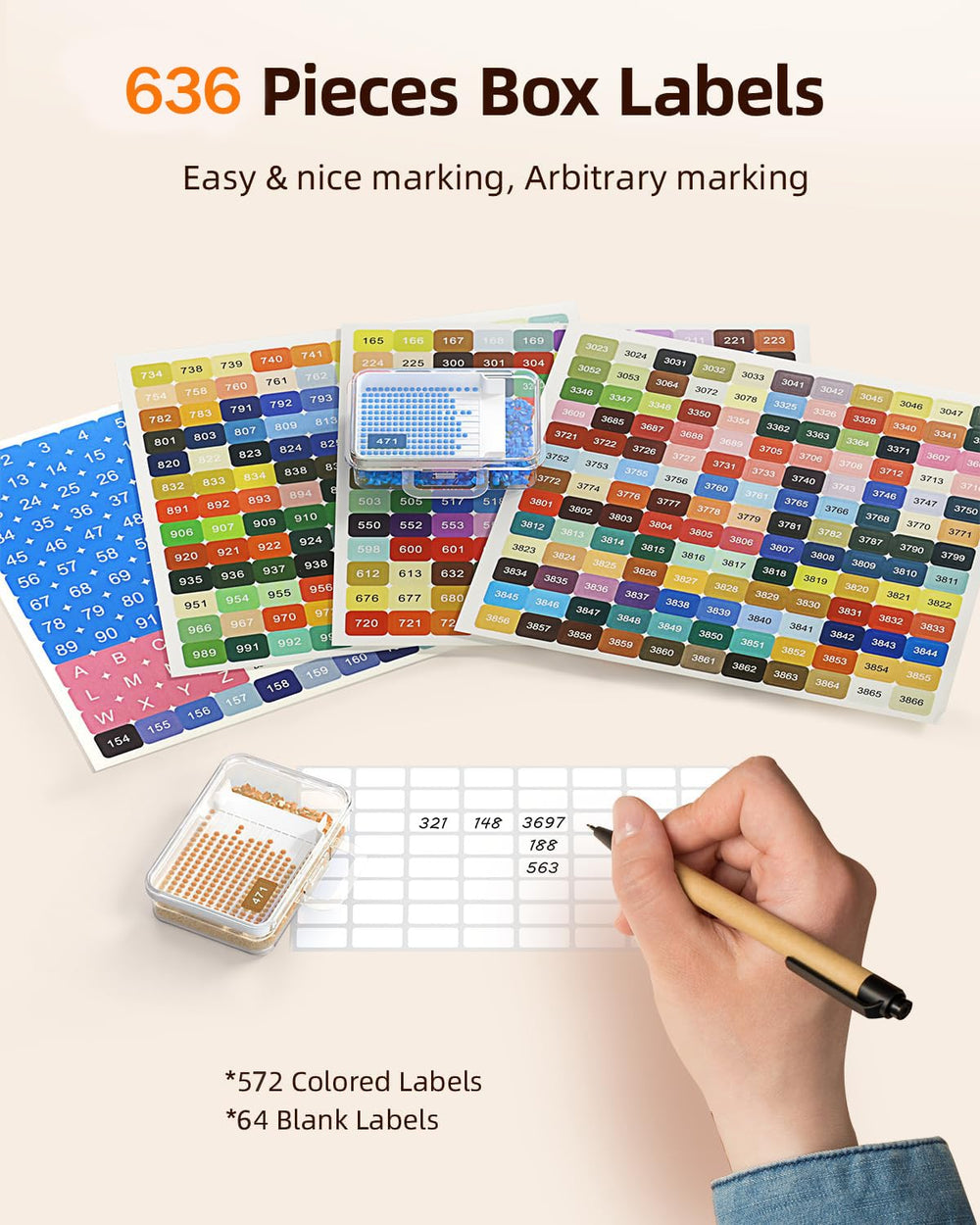 Redtwo labels and traceless stickers laid out for fast color organization benefit