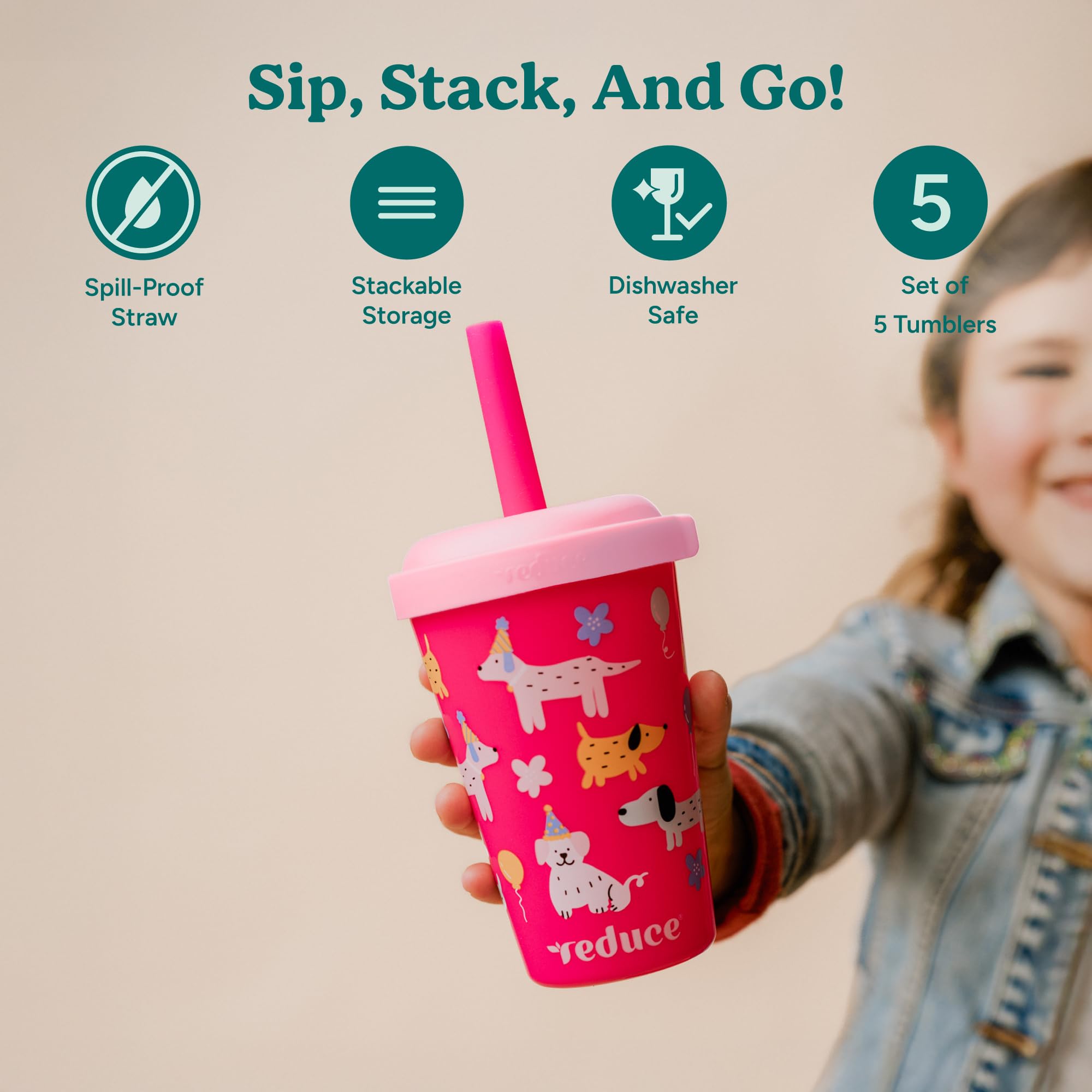 REDUCE GoGo's close-up of lid and spill-resistant straw for cleaner drinking