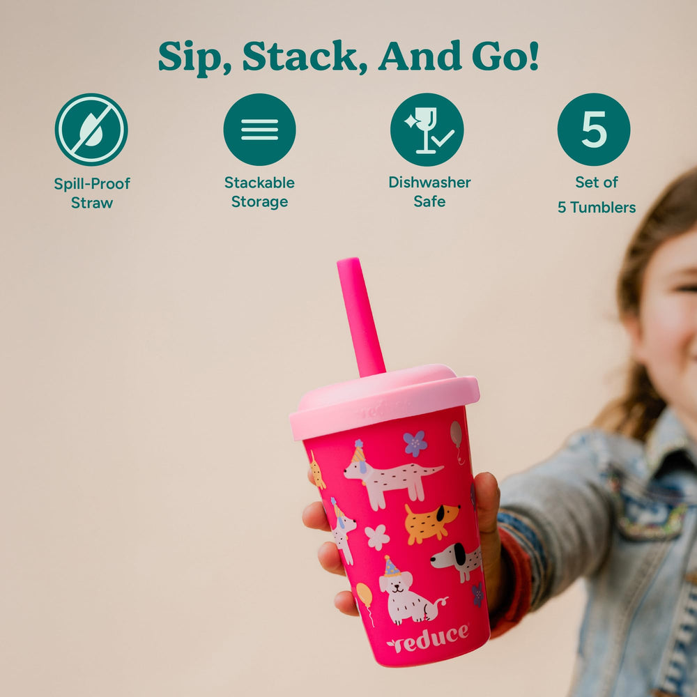 REDUCE detail of reusable straw emphasizing easy sipping and cleaning